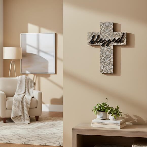 Blessed Wall Cross Farmhouse Christian Faith Shabby Chic Home Decor - Picture 2 of 9